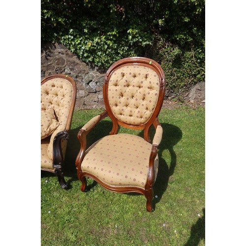 4 - A Victorian Saloon suite comprising spoon back settee open arm chair and easy chair