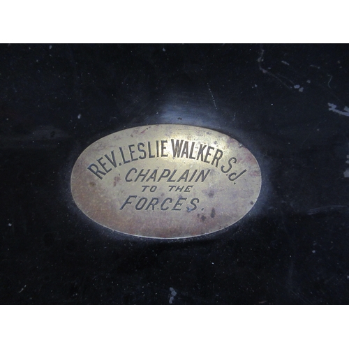 6 - Three vintage tin trunks, one with paperwork for Rev. Leslie Walker