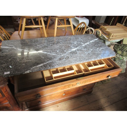 55 - A marble topped walnut chest of drawers width 50ins depth 22ins height 36ins