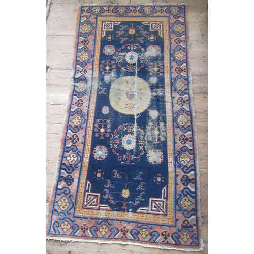 Five Eastern design rugs, 70ins x 37ins, 69ins x 36ins, 58ins x 42ins ...