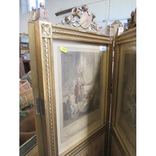 50 - A 19th century style 4 folding screen the upper section fitted with four antique prints of interior ... 