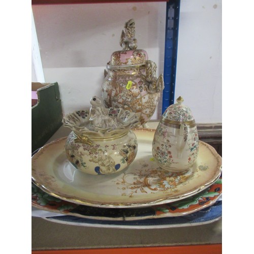 520 - Three meat plates and various Satsuma pieces