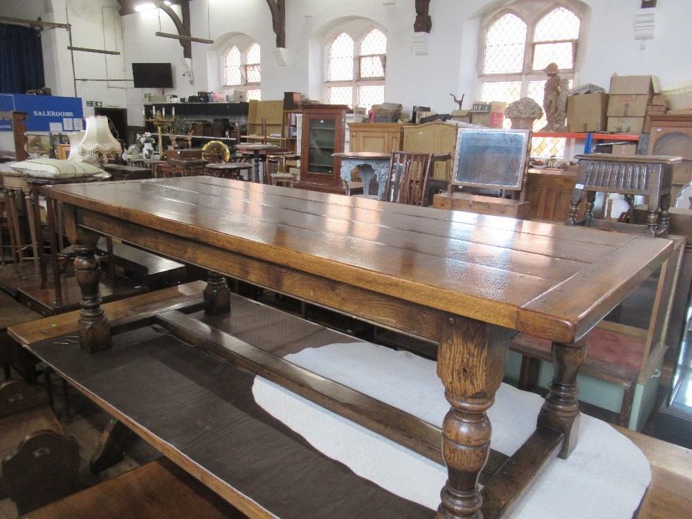 An oak refectory table having four planked top with cleated ends 36ins ...