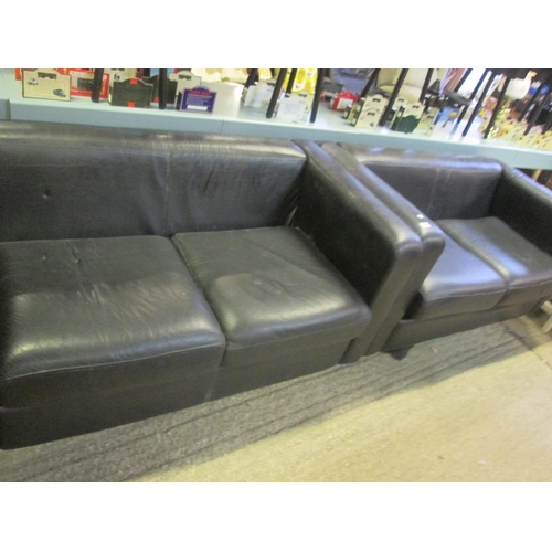 208 - Pair 2 seater black sofas