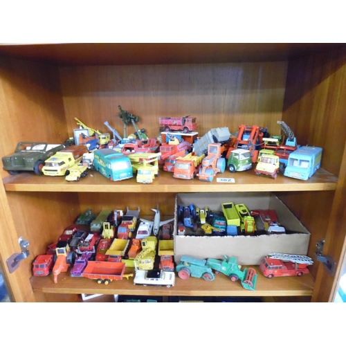 382 - 2 Shelves dinky, corgi, matchbox etc