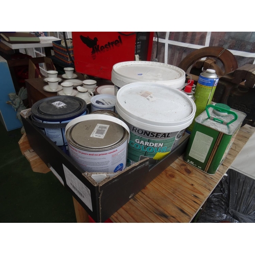 36 - Box of dulux, ronseal & other paint