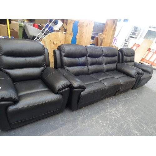 435 - Black Leather Recliner 3 Pce Suite