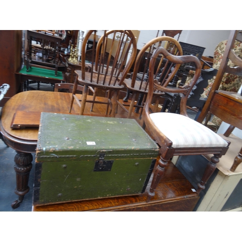 114 - Pine box & antique chair