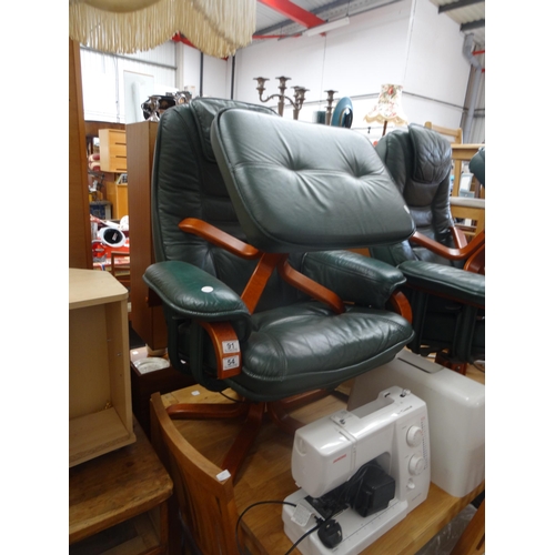 54 - mobel team green leather stressless style reclining chair and footstool