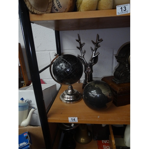 14 - Table globe, deer ornament etc