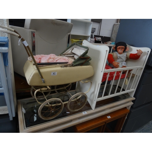 43 - Vintage dolls pram & cot