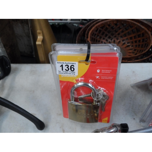 136 - (H 73) 5 63mm brassed padlocks