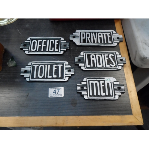 47 - (H 256) 5 Art deco style signs