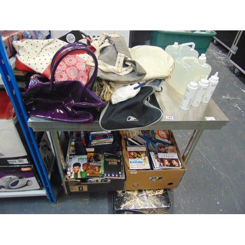 185 - Metal table, bag, DVD's etc