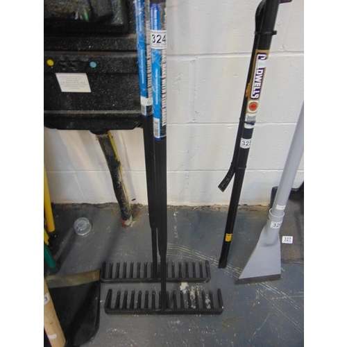 324 - (H 9) 2 heavy duty steel rakes..