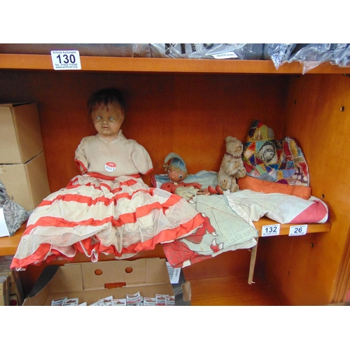 132 - Vintage flags, vintage doll, teddy etc..