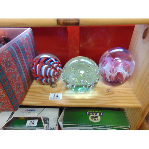 34 - 3 Large paperweights