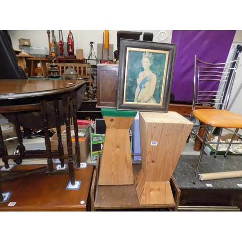 269 - Oak bookcase trolley, plinth etc.