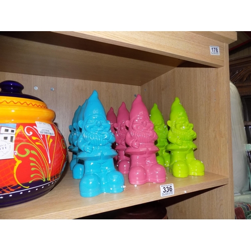 336 - Qty coloured gnomes