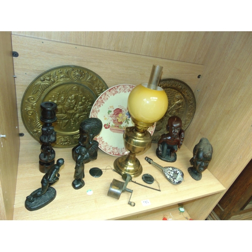 180 - Brass collectors plates, carved figure etc