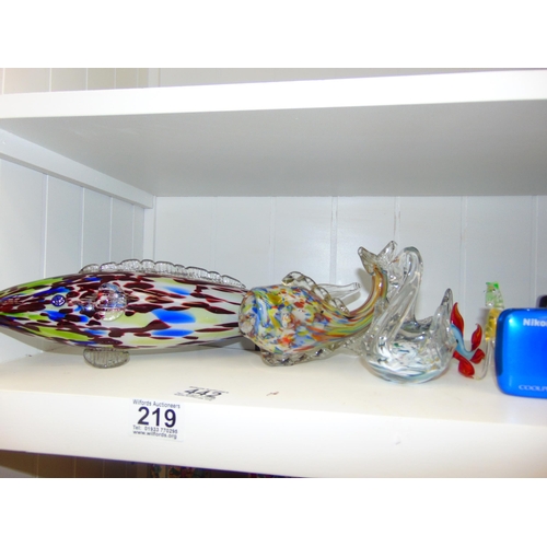 219 - Glass fish, ornaments etc