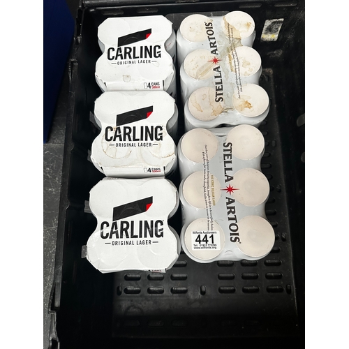 441 - 3 x 4 pack carling (BBE 06/2022) and 2x 6 packs Stella Artois (BBE 08/2022)