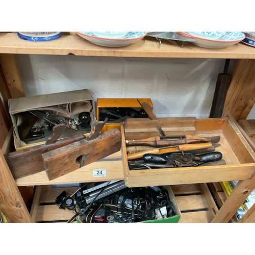 24 - Qty vintage wood working planes etc