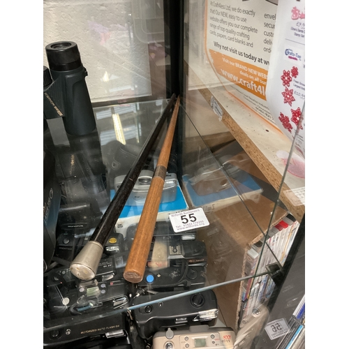 55 - silver topped and silver banded swagger sticks..