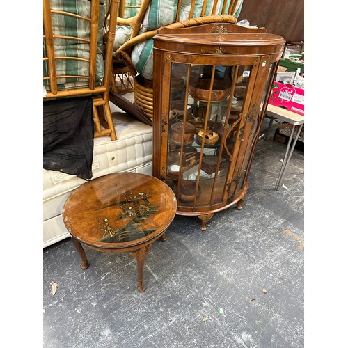 494 - Oriental carved china display cabinet & coffee table.