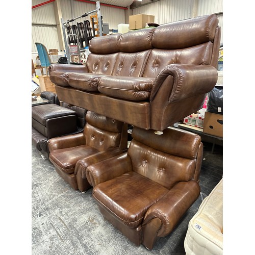 491 - Retro 3 seat sofa & 2 chairs