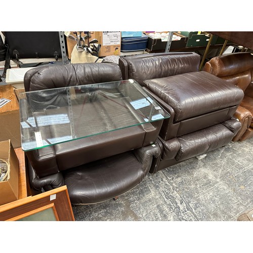 490 - 2 Leather chairs, footstool etc