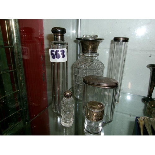 553 - Silver topped Glass Bottles Etc