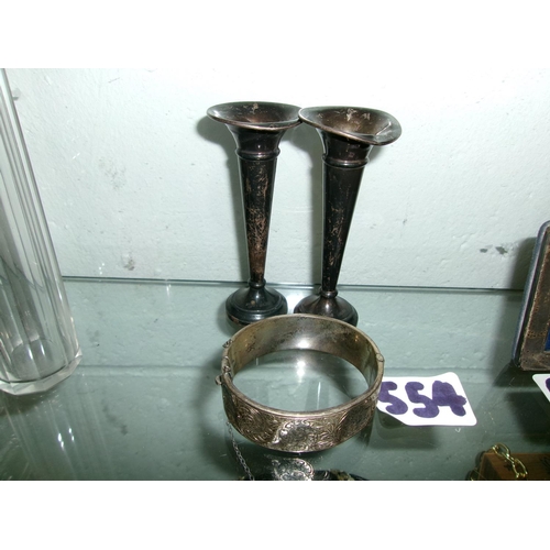 554 - 2 HM Silver Vases & Bangle