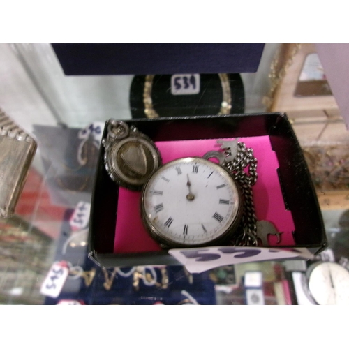 557 - Silver Fob Watch Etc