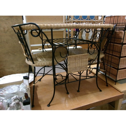 103 - Wicker bistro table & 2 chairs