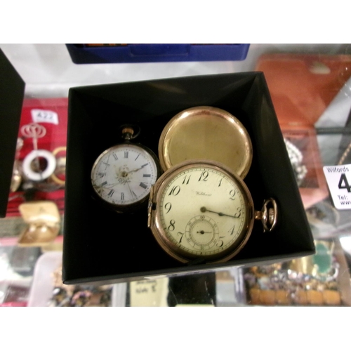 441 - Gold Plater Hunter Pocket Watch & Silver Fob Watch