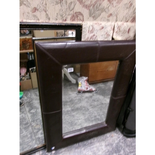 189 - Leather frame mirror.