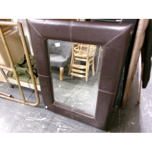 189 - Leather frame mirror.