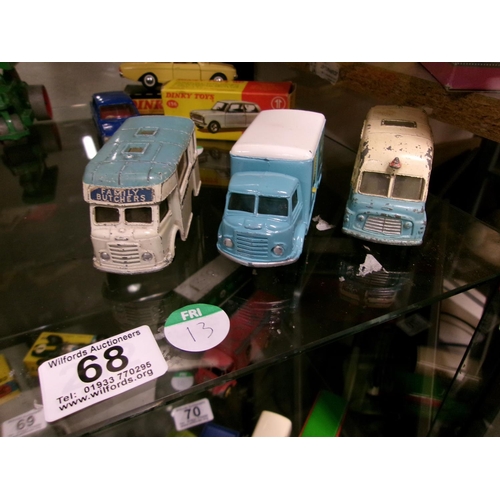 68 - Corgi ice cream van, milk truck & butchers van.