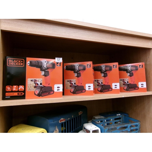 57 - 4 Black & decker drills BATTERIES AF