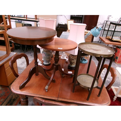 105 - Brass top table & 2 pedestal tables