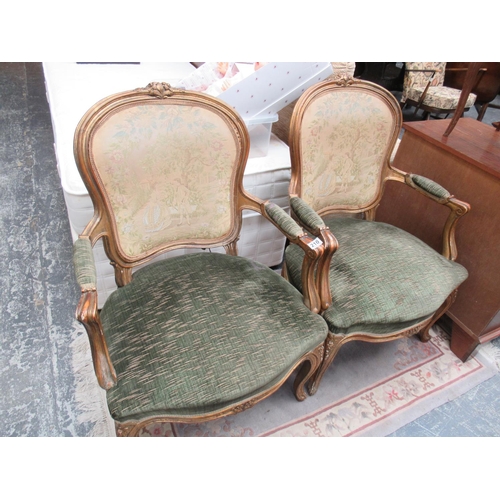 210 - Pr Embroided back salon chairs