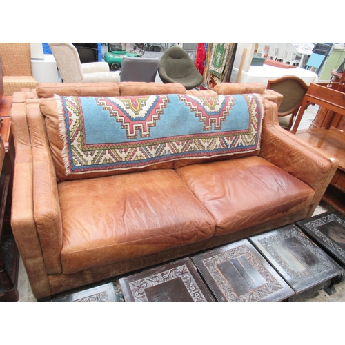 216 - Tan Leather 3 Seat Sofa