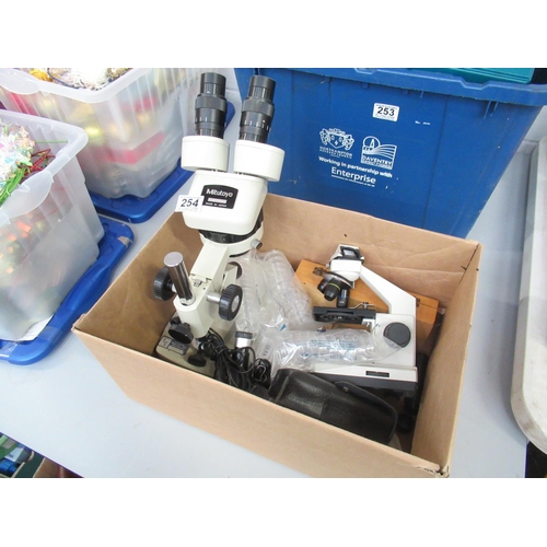 254 - Mitutoyo & bresser microscopes etc