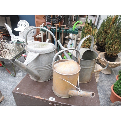 37 - 3 Galvanised Watering Cans