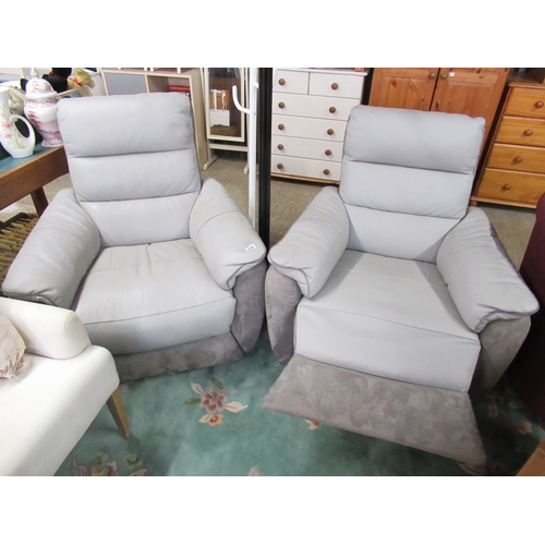 296 - Pr Suede & Leather Reclining Arm Chairs