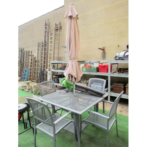 44 - Garden Table, 4 Chairs & Parasol