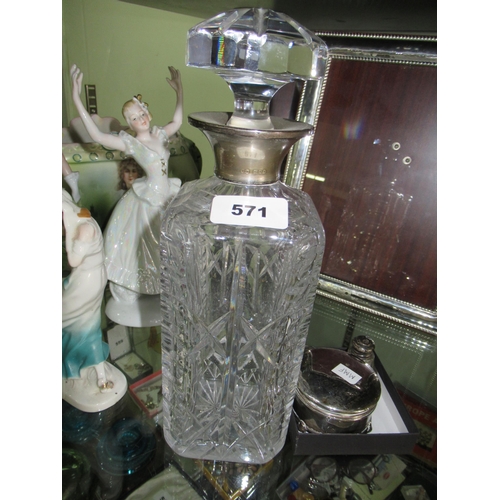 571 - Silver Top Decanter, Silver Pot Etc