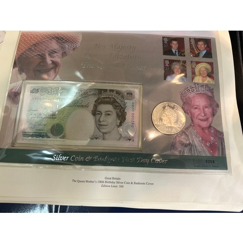 468 - 2 Albums Commemorative Stamps & Coins Celebrating the Queen Mothers 100th Birthday, including 2000 S... 