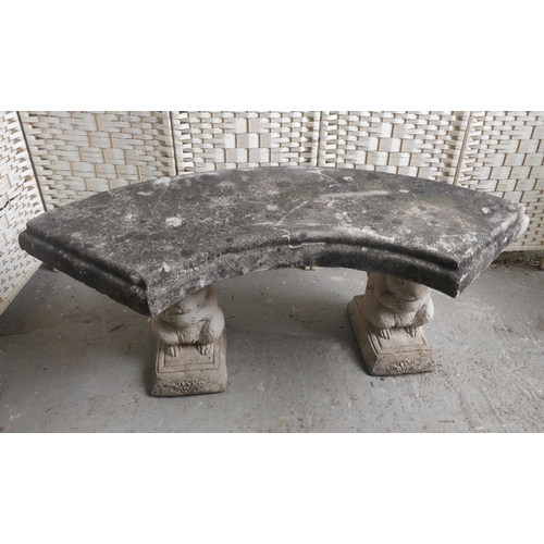 56 - Stone half moon garden bench